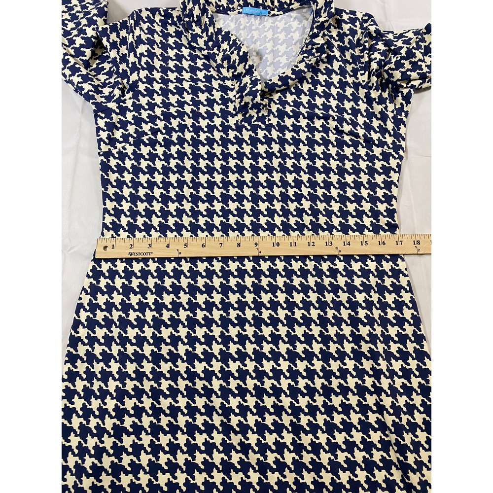 J.McLaughlin Navy‎ Houndstooth Catalina Cloth Ruffle Collar Dress Large - Picture 6 of 10